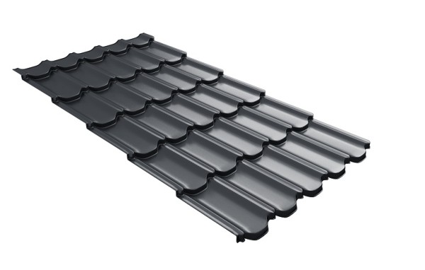 Металлочерепица квинта плюс с 3D резом 0,5 Satin RAL 7024 мокрый асфальт купить в Шахтах